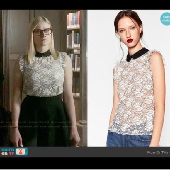 Zara Lace Sleeveless Top Sheer Peter Pan Collar Victorian Romantic Modest - Picture 2 of 10